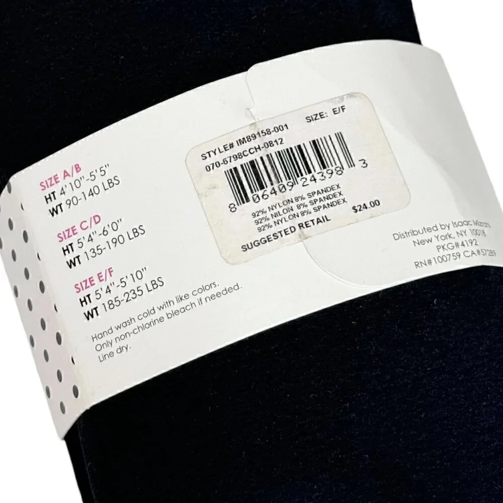 NEW Isaac Mizrahi Black Tights Sz. L 2PCs Opaque Stretch Control Top Fall Goth